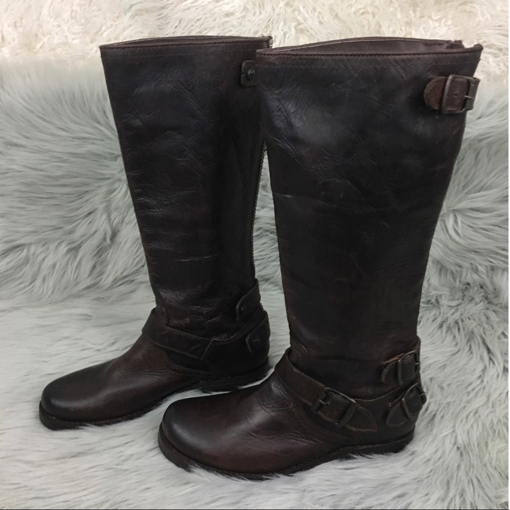 New Frye Veronica Back Zip Boot Dark Brown